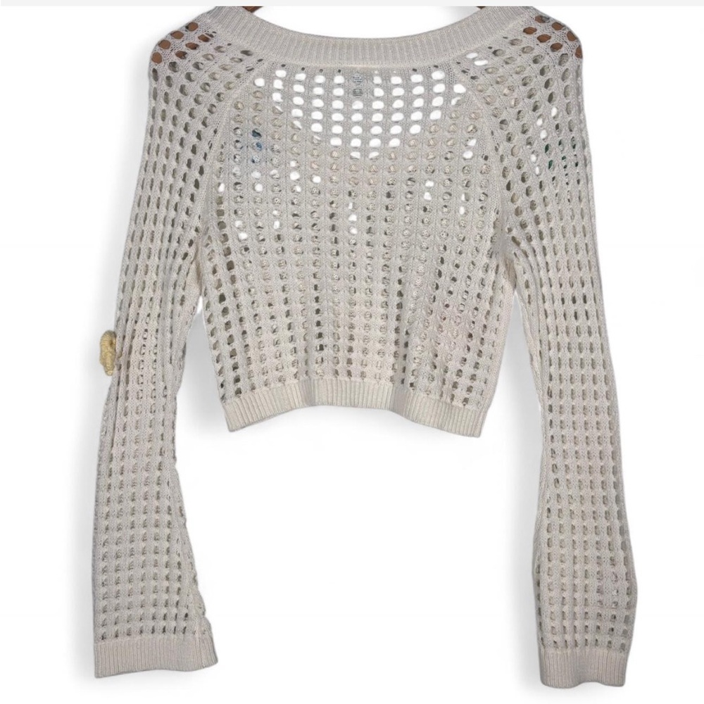 Wild Fable Cropped Open Knit Sweater w Floral Appliqués XS NWT - Picture 3 of 7